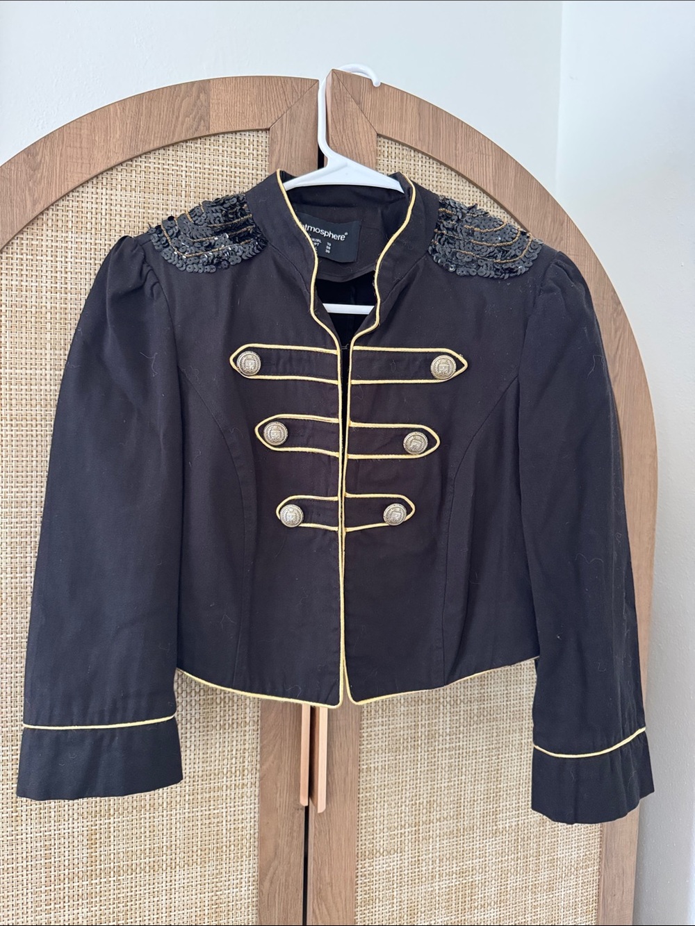 Atmosphere Black Gold Military Band Hussar Cropped Jacket Sequin Epaulette